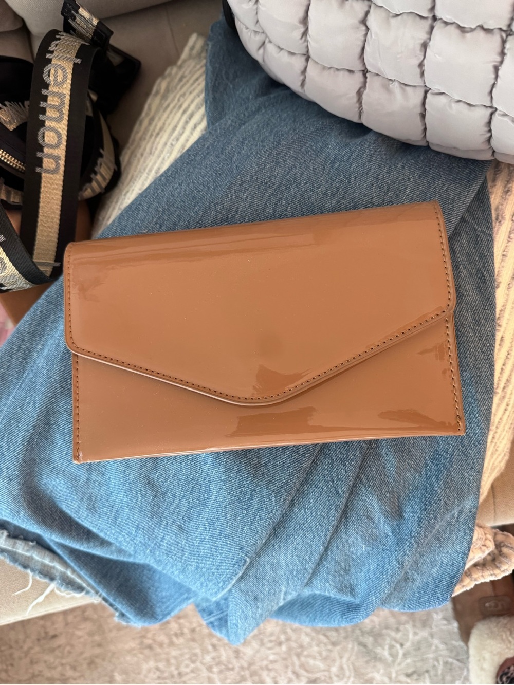 Patent Envelope Clutch in Beige